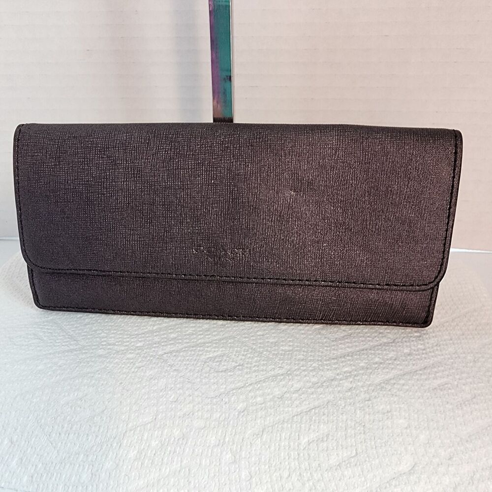 Coach Black Envelope Clutch Leather Wallet Snap Closure Zipper Pocket Vtg w/COA